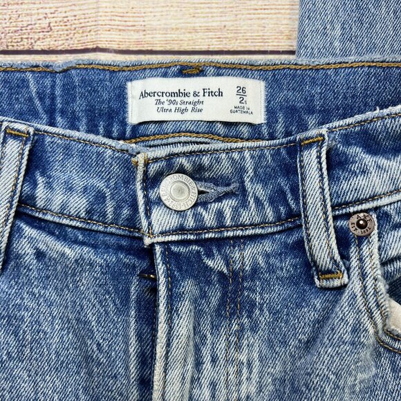Abercrombie & Fitch The 90s Straight High Rise Jeans Size 26 Light Wash Vintage - Picture 7 of 8
